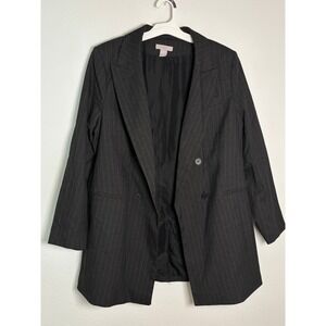 HM Womens Charcoal Grey Pinstripe Double Breasted Blazer Jacket Size L Large